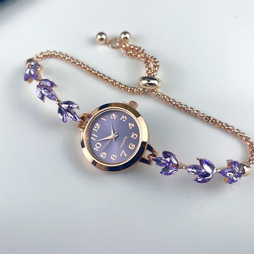 Fashion Women's Watch Arabic Numeral Dial Quartz Watch Elegant Leaf-shaped Diamond Adjustable Bracelet Ladies Wristwatch