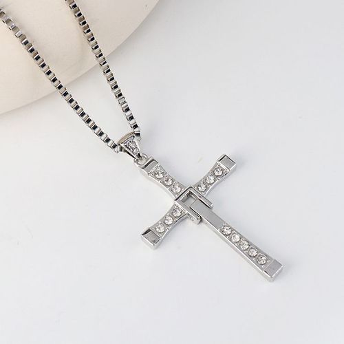Hip Hop Zircon Cross Pendant Necklace Trendy Stainless Steel Cross Necklace for  Christian Religious Jewelry