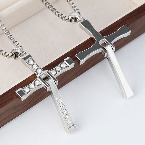 Hip Hop Zircon Cross Pendant Necklace Trendy Stainless Steel Cross Necklace for  Christian Religious Jewelry