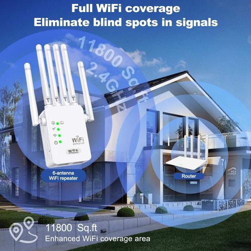 Home ultra-fast WiFi signal amplifier, 1200M WiFi extender, 6 antennas, signal booster, suitable for outdoor signal coverage in homes, rural villas, etc.