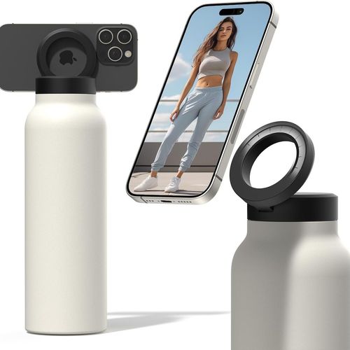 New 304 Stainless Steel Insulated Mug  Features Magnetic Phone Holder, Large Capacity, Portable Sports Water Bottle