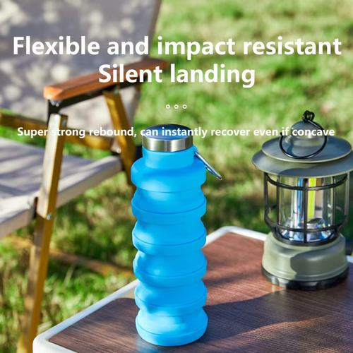 Silicone  PP Collapsible Portable Retractable Water Bottle with Hook 500ml for Outdoor Sports Hiking