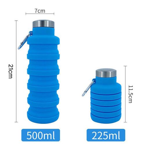 Silicone  PP Collapsible Portable Retractable Water Bottle with Hook 500ml for Outdoor Sports Hiking