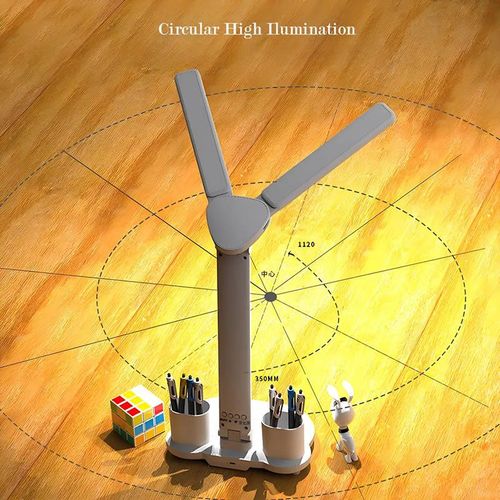 Double Head Rechargeable Dimmable Student Study Reading LED Table Lamp Calendar Date Touch Night Lights with Pen Holder Fan