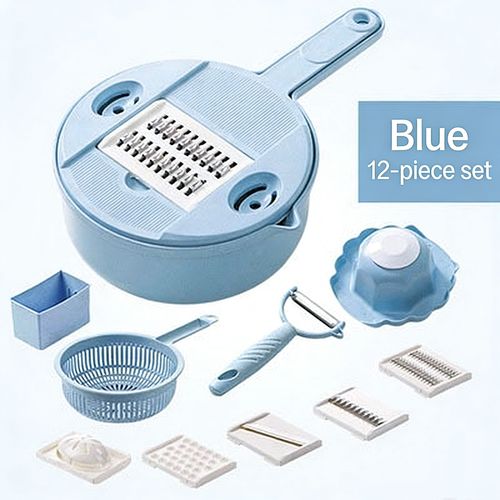 12in1 Household Manual Plastic Kitchen Vegetable Potato Peeler Grater Cutter Slicer Hand Held Stainless Steel Fruit Chopper Set