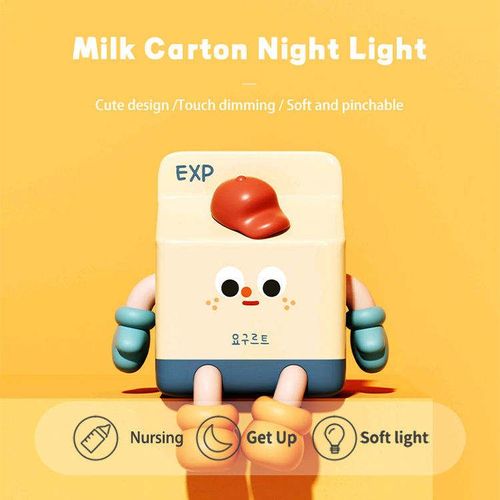 Cartoon Milk Box LED Modern Night Light USB Charging Cute Pat ABS Home 3-speed Dimming Timing Sleeping Lamp