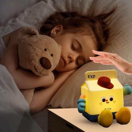 Cartoon Milk Box LED Modern Night Light USB Charging Cute Pat ABS Home 3-speed Dimming Timing Sleeping Lamp