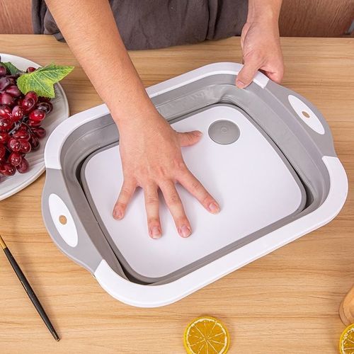 Kitchen Multifanctional Portable 2 in 1 Foldable Folding Collapsible Plastic Chopping Blocks Cutting Board Washing Basket