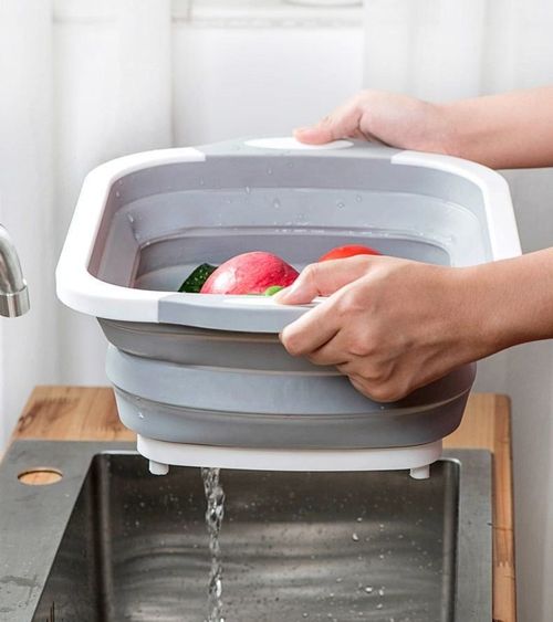 Kitchen Multifanctional Portable 2 in 1 Foldable Folding Collapsible Plastic Chopping Blocks Cutting Board Washing Basket