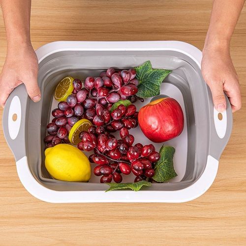 Kitchen Multifanctional Portable 2 in 1 Foldable Folding Collapsible Plastic Chopping Blocks Cutting Board Washing Basket