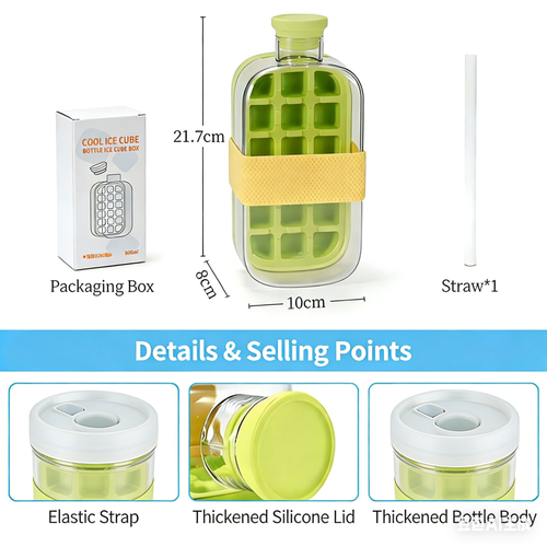 800ml Cool Summer 2 in 1 Ice Cube Bottle Ice Bottles Ice Tray Drink Bottle Icecube Easy Press to Release Vertical