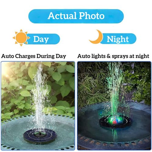 Solar Water Fountain Large Size Waterproof Color LED Lights Built-in Battery Rechargeable Outdoor Pump Bird Bath Pond
