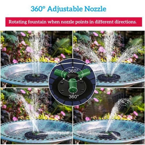 Solar Water Fountain Large Size Waterproof Color LED Lights Built-in Battery Rechargeable Outdoor Pump Bird Bath Pond