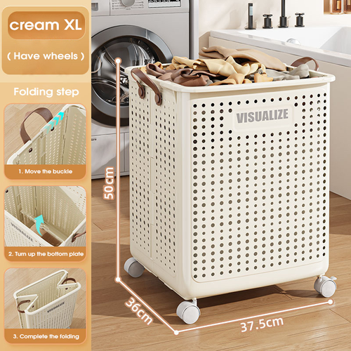 Foldable Storage Boxe Clothes Dirty Laundry Storage Basket With Wheels