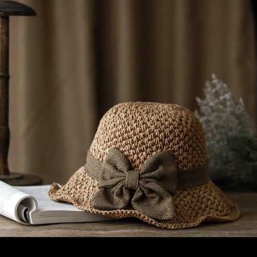 Women's Summer Straw Hat with Simple Bow Small Fresh Eaves for Sun Protection for Fishing Travel Casual Outings Beach Shades