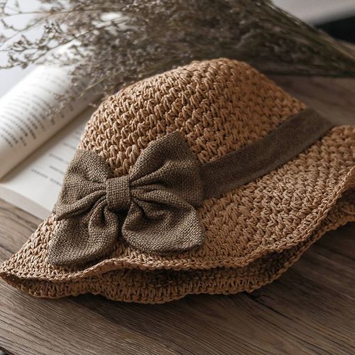 Women's Summer Straw Hat with Simple Bow Small Fresh Eaves for Sun Protection for Fishing Travel Casual Outings Beach Shades