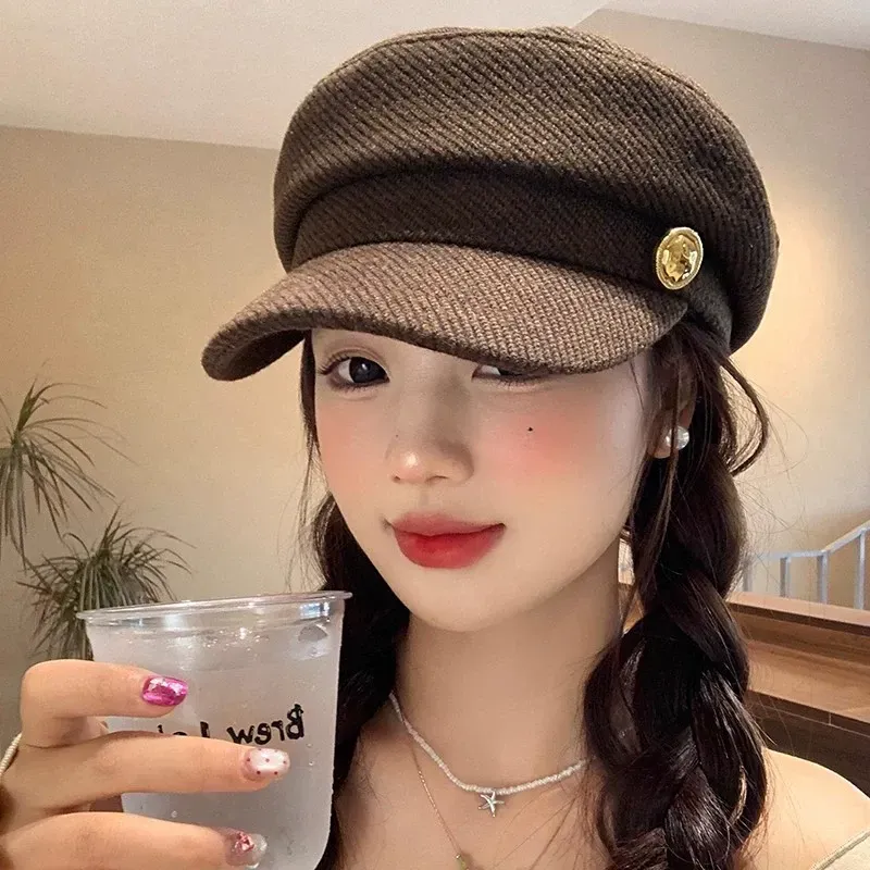 Fashion Women Captain Sailor Hat Newsboy Cabbie Baker Boy Peaked Beret tweed Caps Hats for Women Fiddler Hat