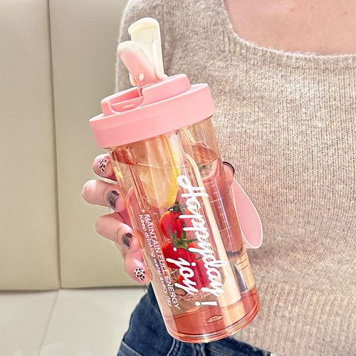 Portable Outdoor Plastic Tea Cup 500ml-700ml Large Capacity Straw Tumbler Water Bottle with Rope