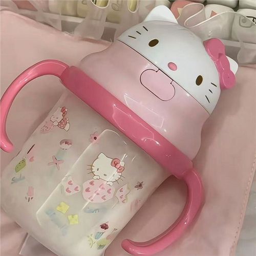 KT water bottle with straw, cute milk cup