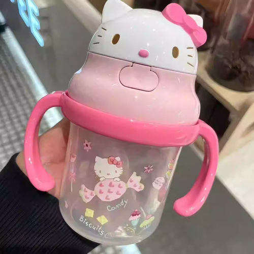 KT water bottle with straw, cute milk cup