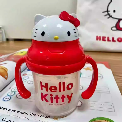 KT water bottle with straw, cute milk cup