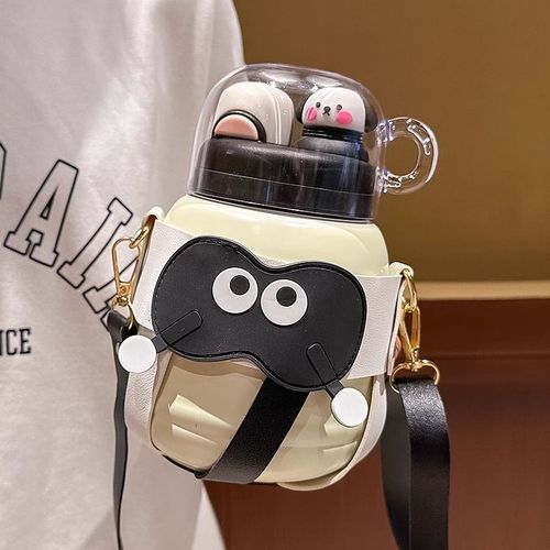 Large Capacity 900ml Stainless Steel Vacuum Insulated Water Bottle Cartoon Cute Design Leak-Proof BPA Free Strap Included for