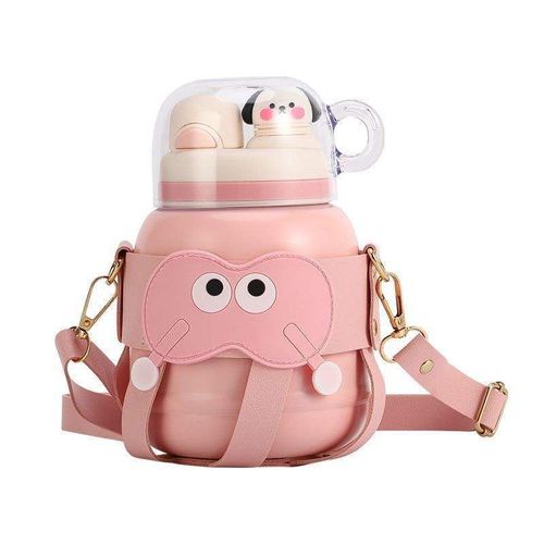 Large Capacity 900ml Stainless Steel Vacuum Insulated Water Bottle Cartoon Cute Design Leak-Proof BPA Free Strap Included for