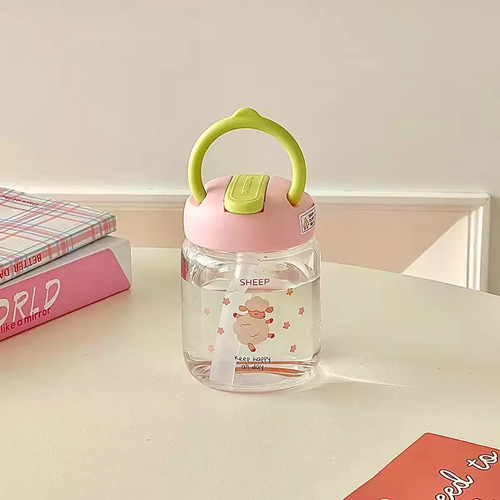 Compact Glass Cup for Girls, Cute and Portable Pocket Water Cup, Direct Drinking, Heat-resistant and Leak Proof Straw Cup Gift