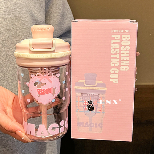 Large-capacity dual-drink plastic cup, stylish and cute tea and water separation design, portable straw cup for summer.