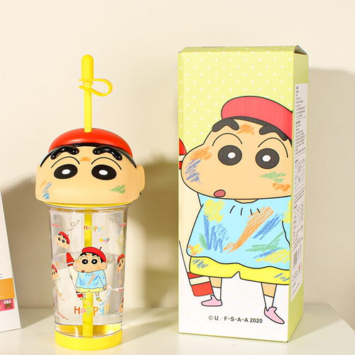 Crayon Shin-chan straw water bottle, 2026 new style, high-value design, Tritan high-temperature resistant cup for girls and students.