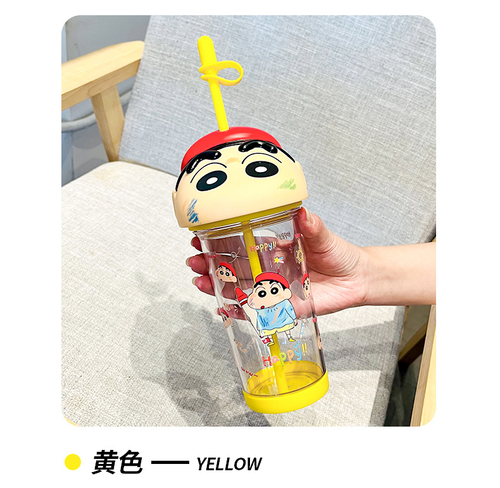 Crayon Shin-chan straw water bottle, 2026 new style, high-value design, Tritan high-temperature resistant cup for girls and students.