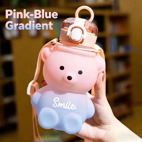 Large-capacity Straw Water Bottle Minimalist Bear Design High-temperature Resistant Thermal Insulation Portable for Children