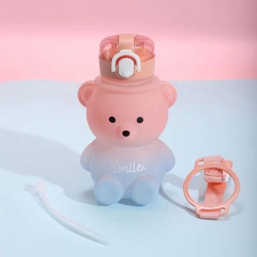 Large-capacity Straw Water Bottle Minimalist Bear Design High-temperature Resistant Thermal Insulation Portable for Children