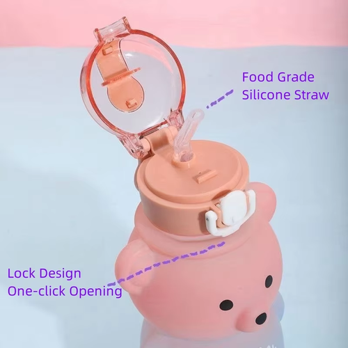 Large-capacity Straw Water Bottle Minimalist Bear Design High-temperature Resistant Thermal Insulation Portable for Children
