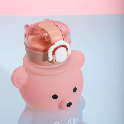 Large-capacity Straw Water Bottle Minimalist Bear Design High-temperature Resistant Thermal Insulation Portable for Children