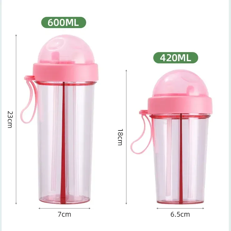 Dual-Straw Outdoor 2-in-1 Clear PP Plastic Eco-Friendly BPA-Free Water Bottle with New Design for Adults' Travel