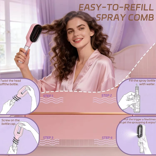 2-in-1 Hair Mist Brush Wet & Dry Brush That Detangles Refreshes and Smooths Anti-static Comb Spray Comb