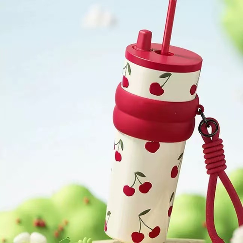 New Design Ladys' 710ml Double-Walled Stainless Steel Travel Tumbler for Students and Teens with Straws Rope Vacuum Bottle