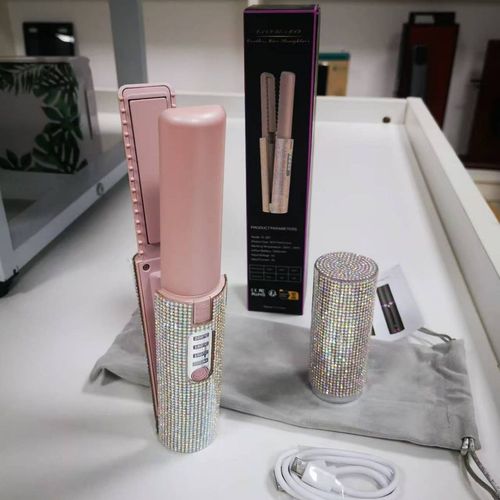 Best-Selling Mini Wireless Hair Straightener — Rechargeable, Portable USB Styling Tool | Dual-Use Straightener & Curler with Rhinestone Embellishments
