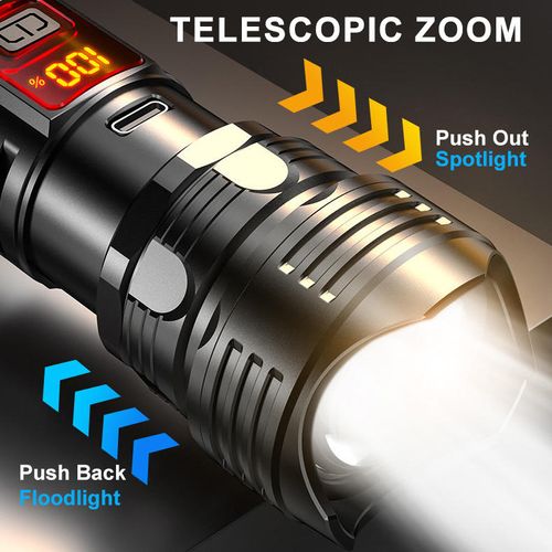 Newest ABS Plastic Flashlight LCD Digital Power Display 3000 Lumens White Laser LED Zoomable Outdoor Torch Emergency Flash Light