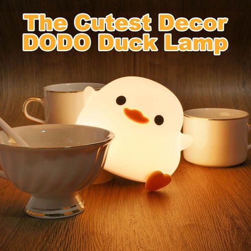 Cute Bean Duck Soft Silicone Patting Night Light With Touch Sensor USB Rechargeable Bedside Table Lamp for Bedroom Living Room
