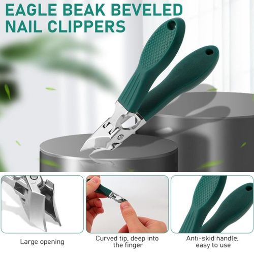 3pcs Eagle Beak Beveled Nail Clippers Wide Jaw Opening Anti-Splash Slanted Nail Clipper with Nail Pusher and Glass File