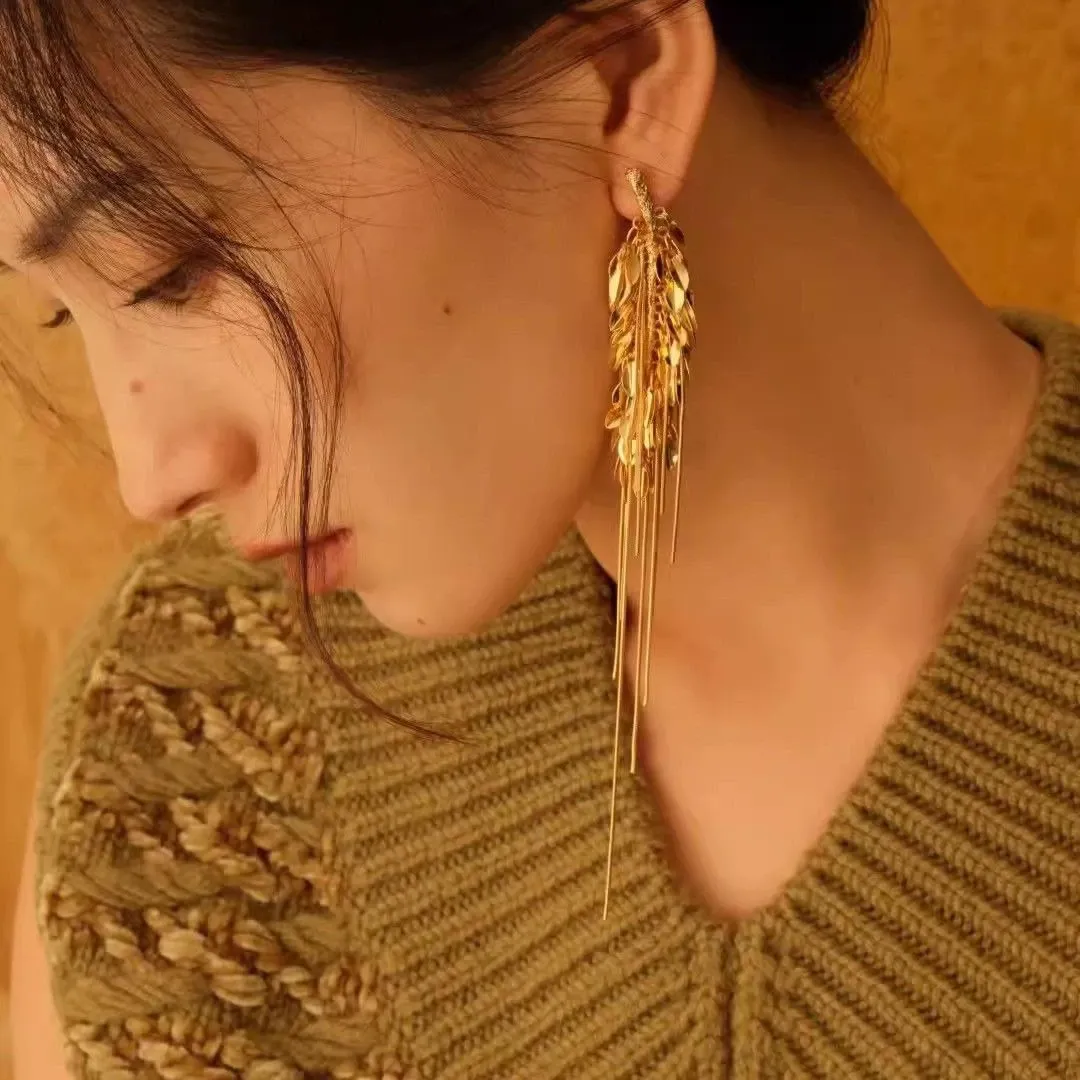 Wheat ear tassel long earrings Fashion asymmetrical earrings
