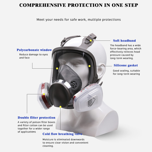 CE Certificate Hot Sale Reusable 6800 Full Face Gas Mask, Double Filter Gas Respirator, High Efficiency Gas Mask