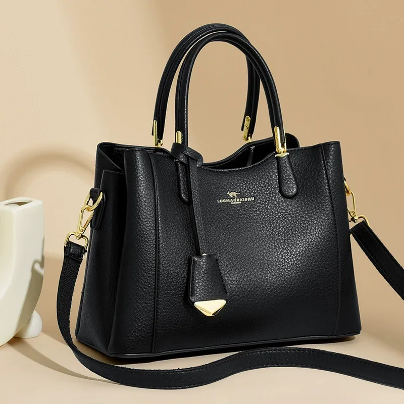 Large-capacity shoulder bag, ladies' handbag, middle-aged women's bag, soft leather fashion women's bag