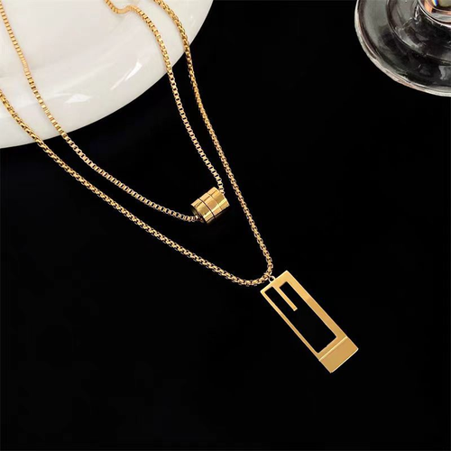High-end double-layer sweater chain Fashionable titanium steel necklace