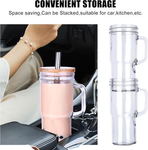 Transparent Glass Mason Cup with Bamboo Wood Lid 650ml Cross-Border Handle for Juice Milk Tea Cold Drinks with Straw