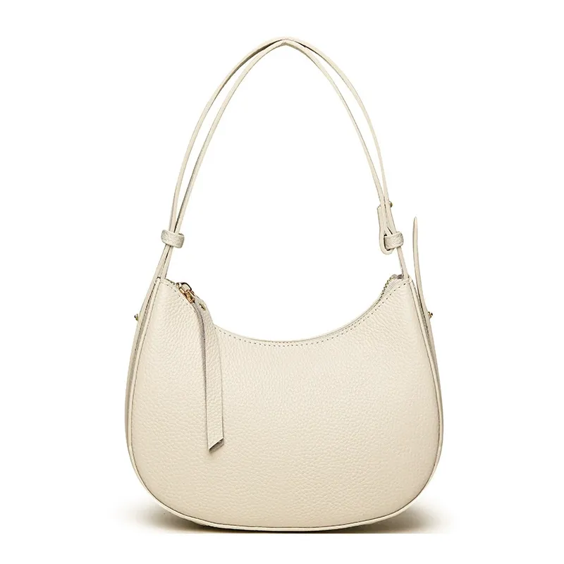 Top-grain cowhide baguette underarm bag, genuine leather handbag and shoulder bag for women