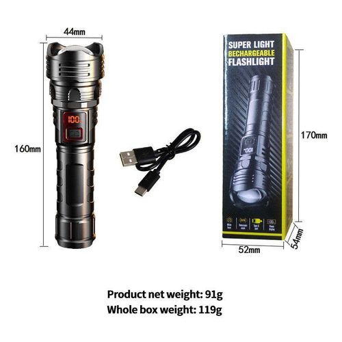 Newest ABS Plastic Flashlight LCD Digital Power Display 3000 Lumens White Laser LED Zoomable Outdoor Torch Emergency Flash Light