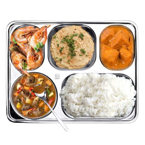 Stainless steel five-grid fast food tray, thickened grid, tray, vegetable plate, baking tray